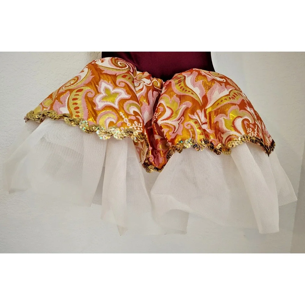 Revolution Dancewear Wine Gold Ivory Broque Ballet Dance Costume Child's XL